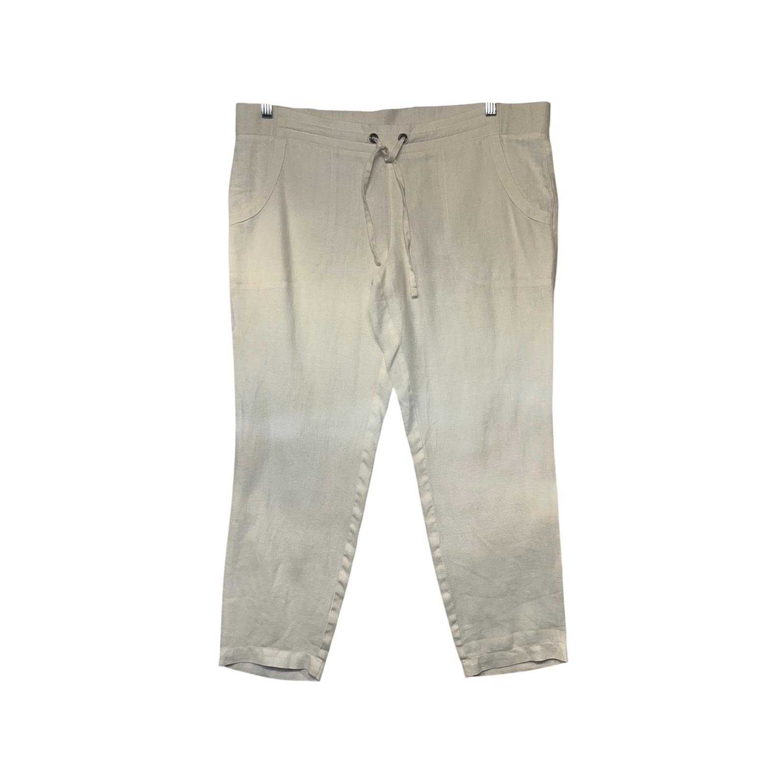 Athleta Womens White 100% Linen Drawstring Crop Pants Large 54023